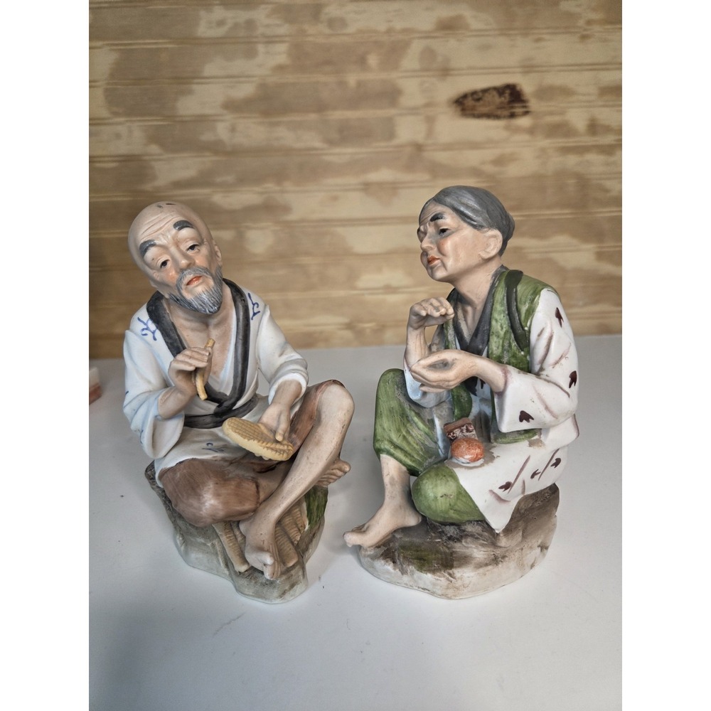 VTG Homco 1431‎ Asian Elderly Couple Figurine Set 6" 1980s Man Woman Crafting
